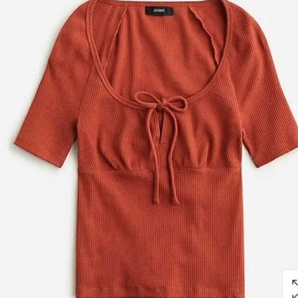 *J Crew Tie Scoop Neck Ribbed Top NWT